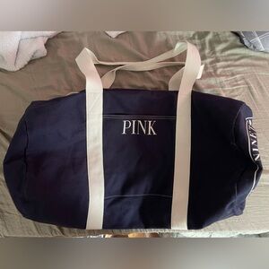 PINK Victoria's Secret Navy Blue and White Duffel Bag